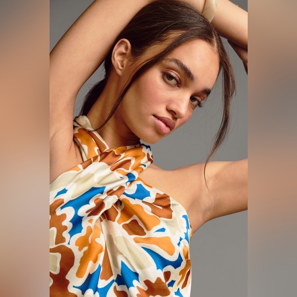 ✨ Anthropologie Printed Halter Jumpsuit Sz SP - Picture 3 of 10